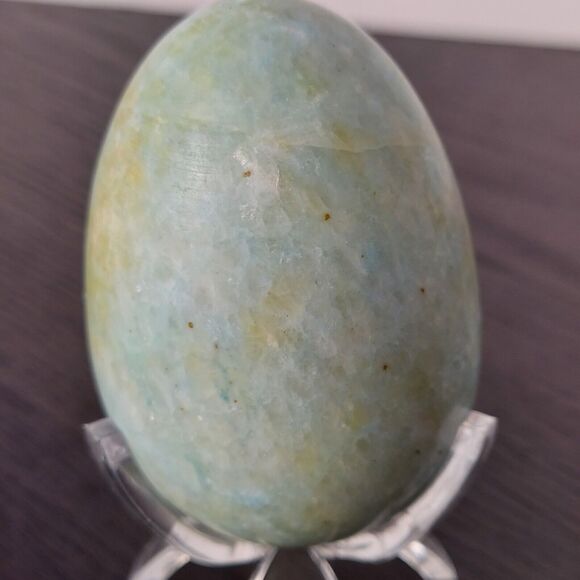 Onyx Marble Egg Polished Stone Set of 3 With Stands Marbled Alabaster Speckled - Picture 9 of 16